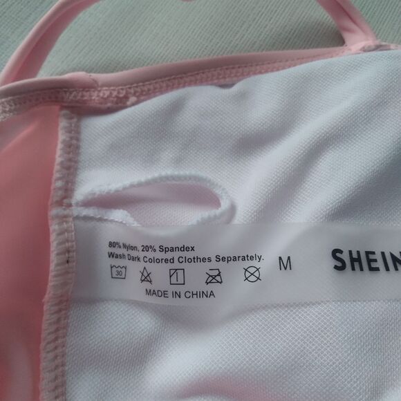 Shein Pink Ruffle Top High Waisted Bottoms Bikini Swimsuit Women's Size Medium - Picture 3 of 12